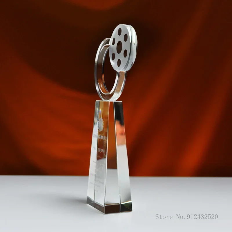 Customized Film Festival Crystal Trophy, Creative Home Decoration, School Company Competition Individual Team Awards Trophy, 1Pc