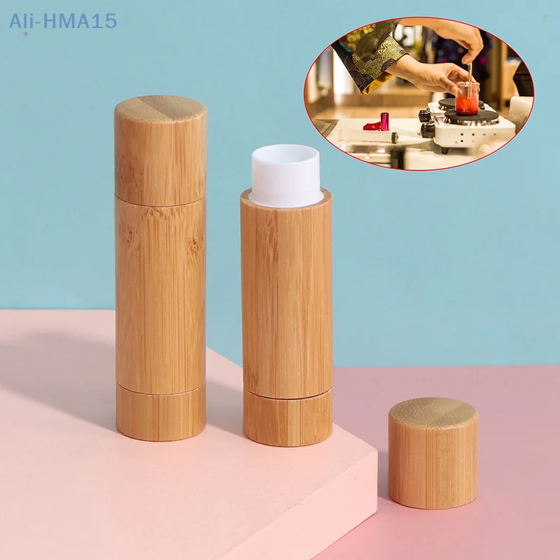 

1PC Bamboo Empty Lipstick Tubes Refillable DIY Lip Balm Tube Containers Cosmetic Lip Gloss Deodorant Case Holder