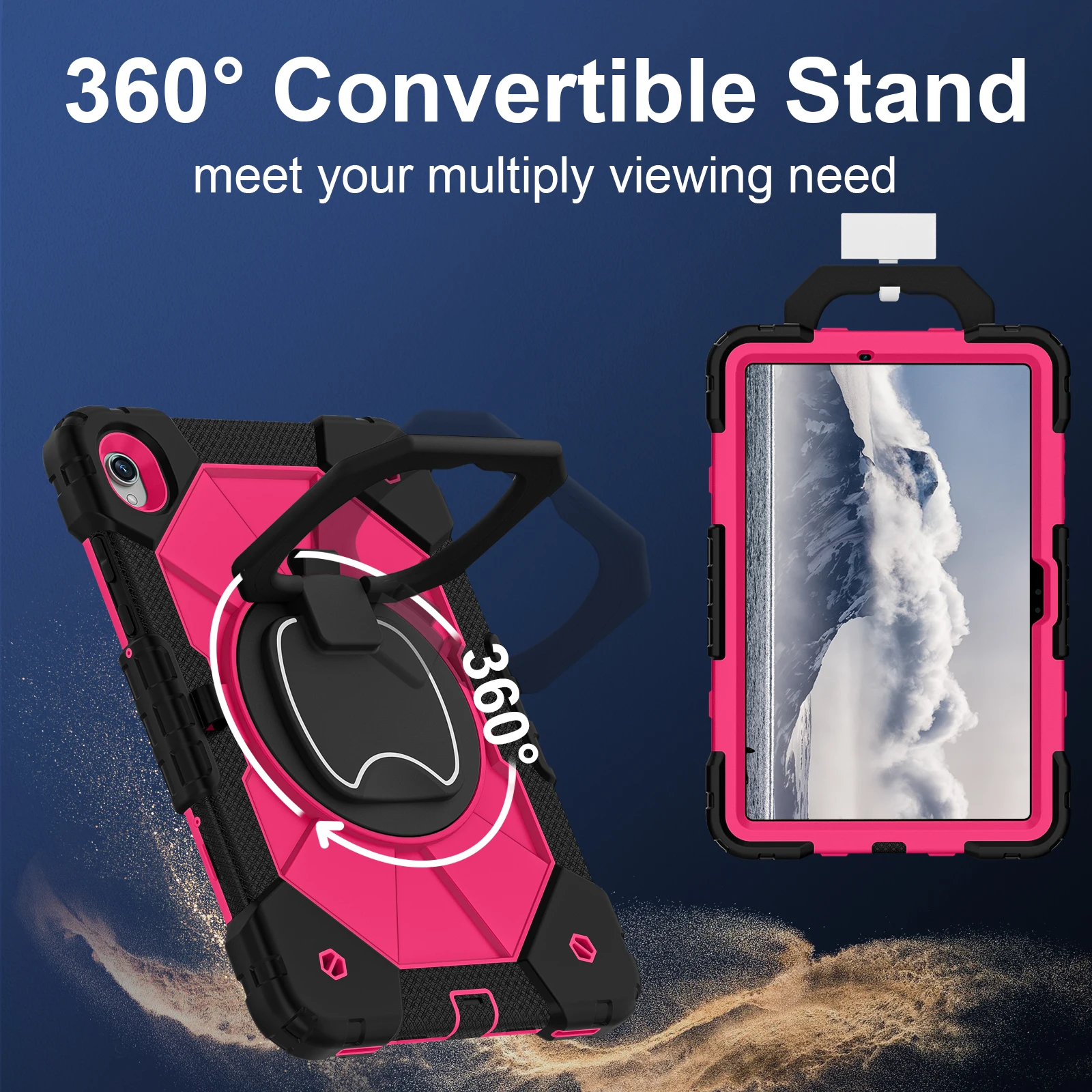 Enhanced Shockproof Rotation Stand Tablet Case Sleeve with Handle and Thick Hard Cover