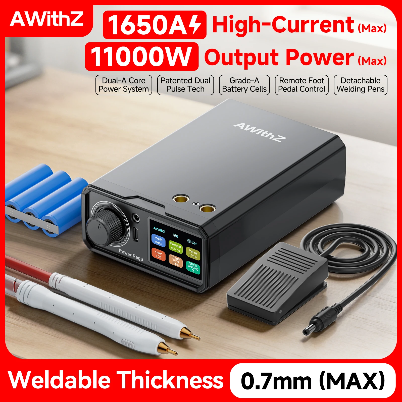 AWITHZ Portable Battery Spot Welder DIY Mini Welding Machine UK3, 18650 Lithium Battery Pack Welding Tool 10000mAh Weldable 0.7mm