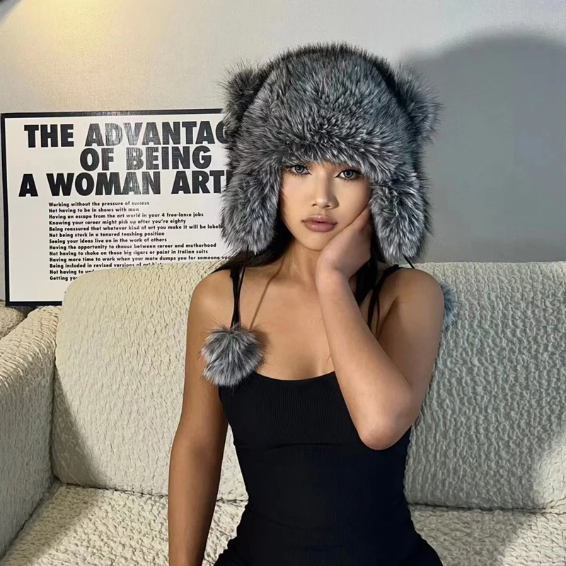 Women s Cozy Faux Fur Beanie with Stylish Color Block Design for Cold Weather Adventures and Outdoor Fun