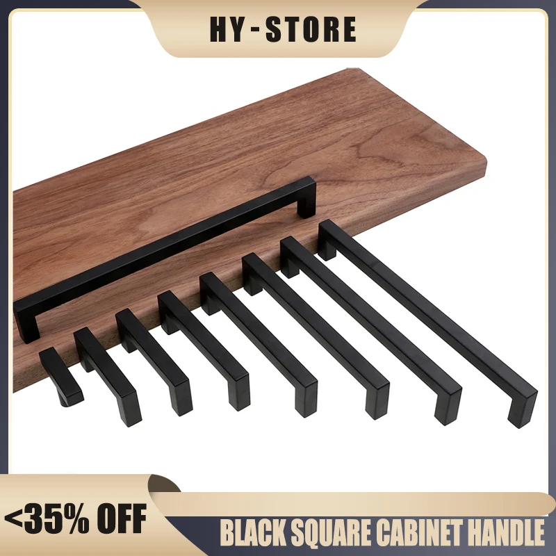 มือจับตู้สีดำทันสมัย RUNBAZEF รูปทรงสี่เหลี่ยม อุปกรณ์ตกแต่งเฟอร์นิเจอร์ สแตนเลส สำหรับประตูครัว ตู้เสื้อผ้า ลิ้นชัก 1