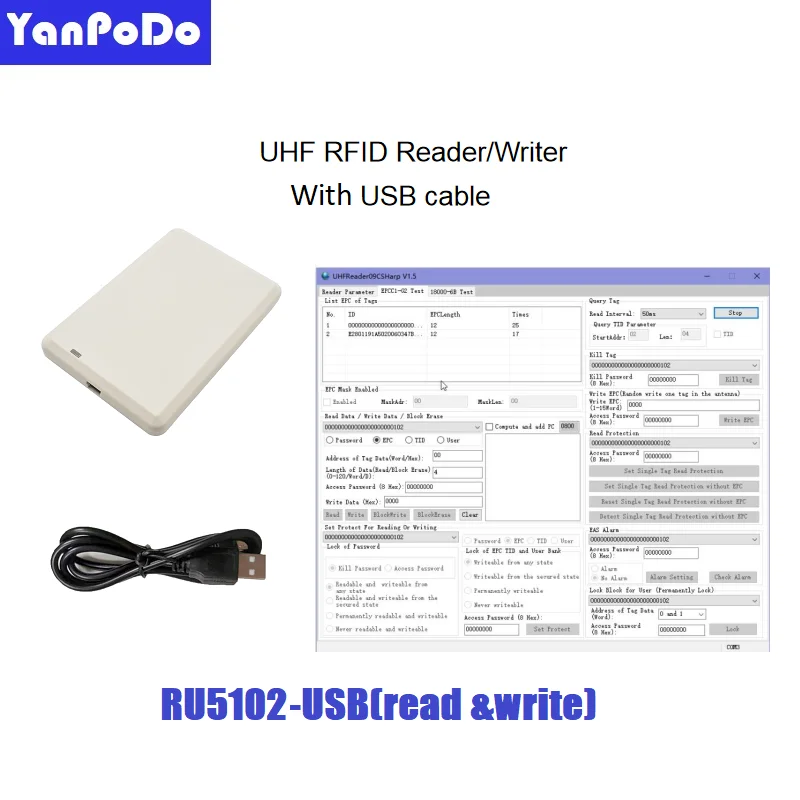 Yanpodo Gen2 long range integrated uhf rfid reader 9dBi antenna 1~10m with RS232 RS485 WG26 TCP/IP access control free C++ sdk