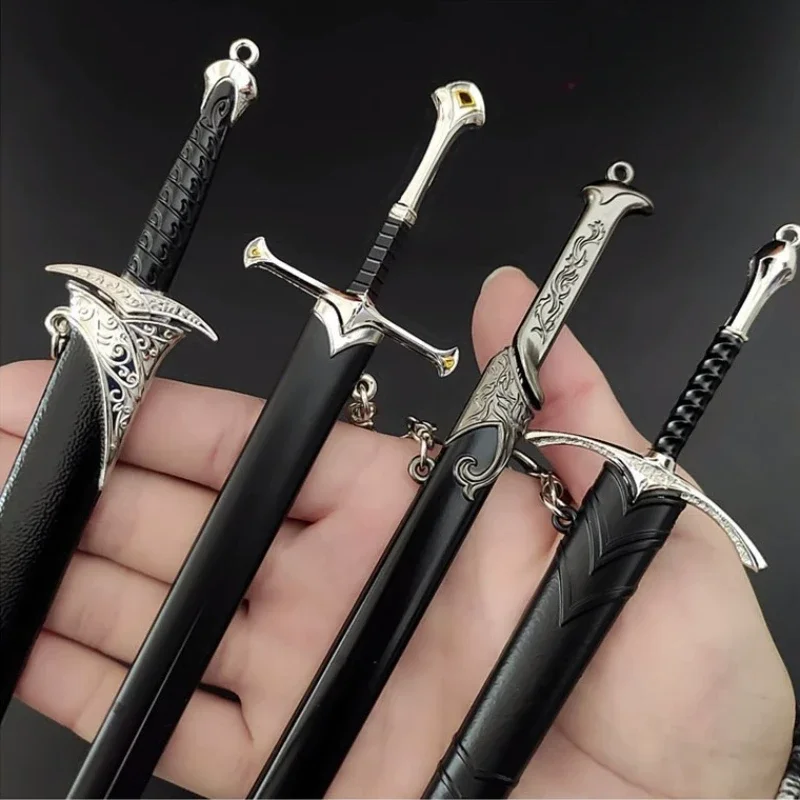 18-22cm Lord of F Rings Medieval Weapon Glamdring Aragorn Narthil Sword Metal Katana Samurai Sword Keychain Ornaments Gifts Toy 6
