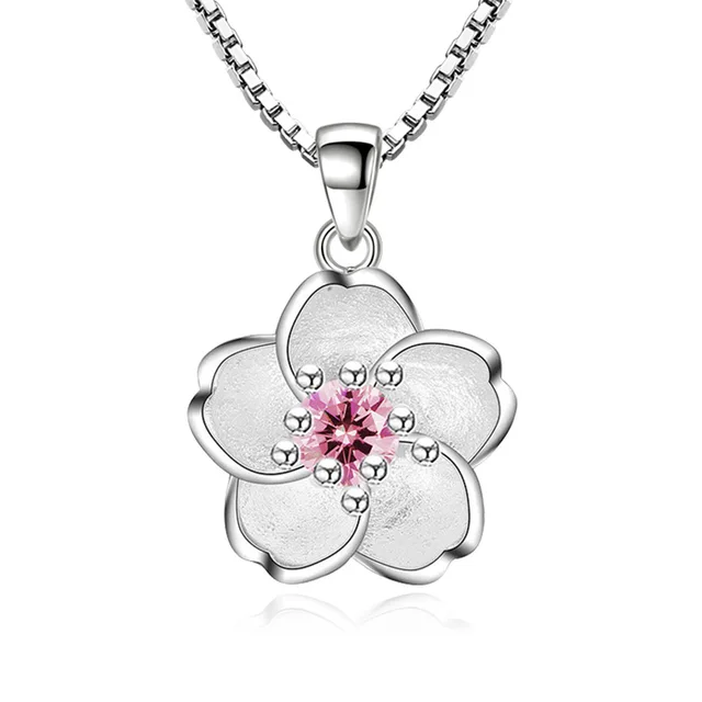 Colliers en argent Sterling 925 pour femmes, fleur de pêcher rose violet, accessoires de bijoux de luxe de styliste, vente en gros 1