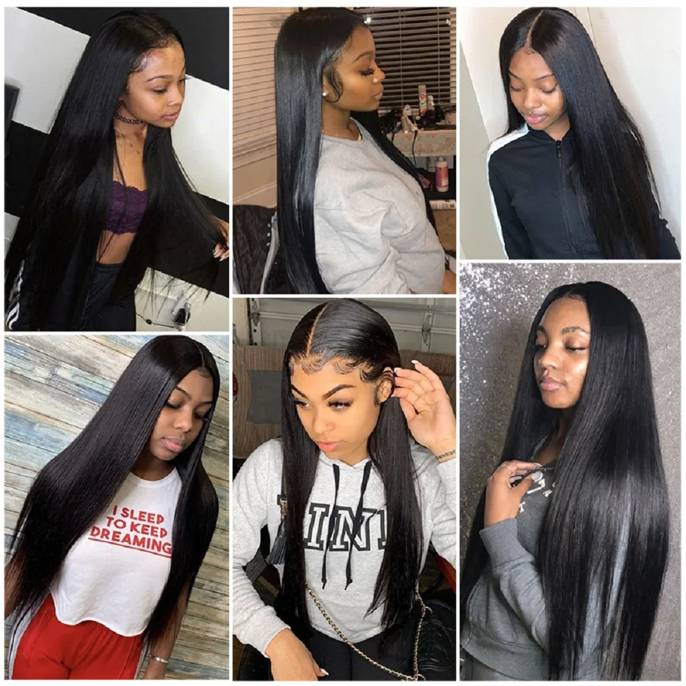 Human Hair Bundles 3 Bundles with 13&times;4 Lace Closure Straight Brazilian Virgin Remy Human Hair
