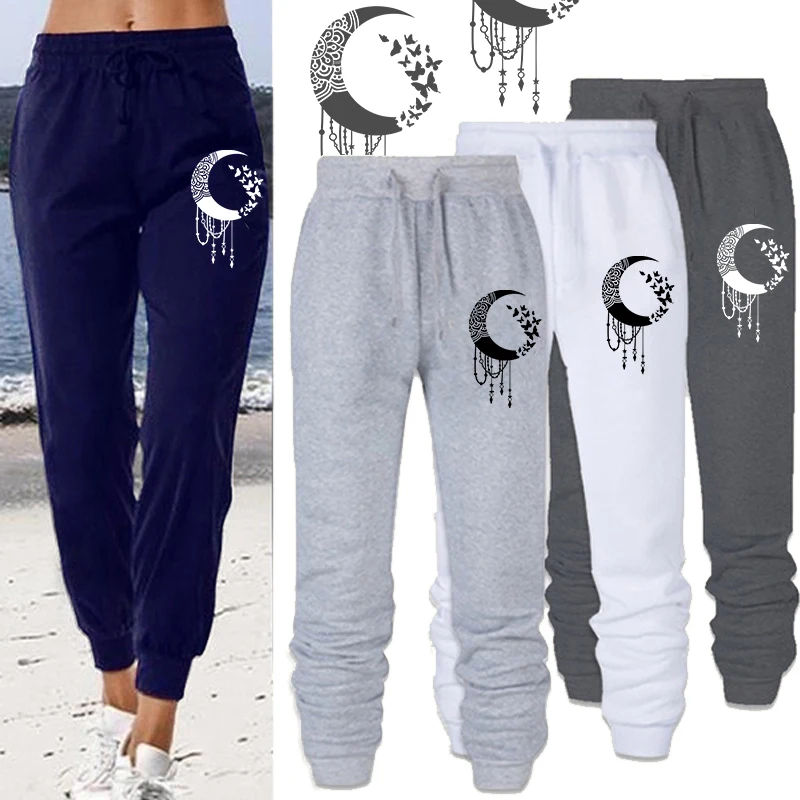 Women Pants Jogging Sweatpants Moon Print Sports Pants Harajuku style Jogger Sweat Casual Female Trousers  Autumn Winter