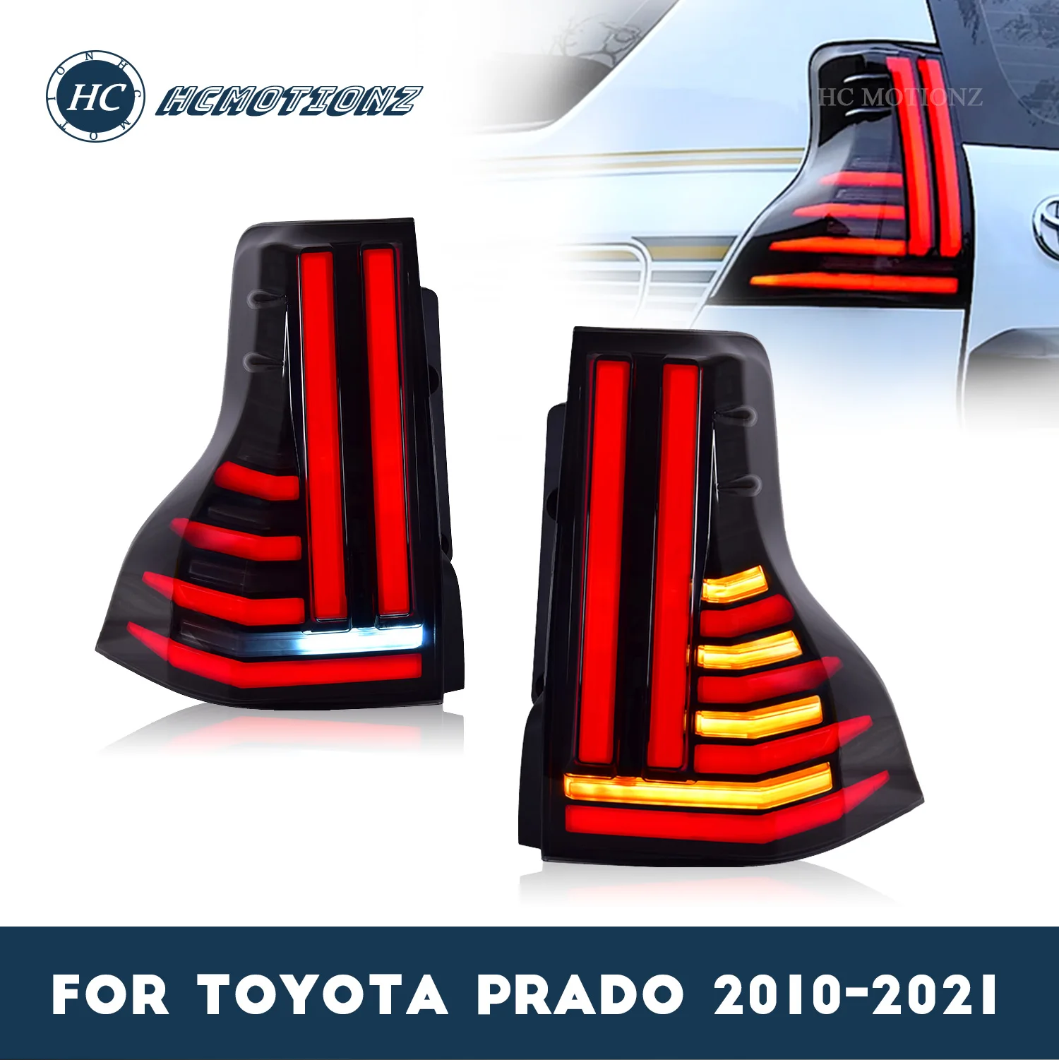 

HCMOTIONZ LED Tail Lights Assembly for Toyota Land Cruiser Prado 2010-2021 Car Styling h Gen GX460 J150 Front Lamps Back Lights