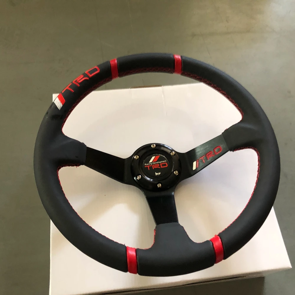 Universal 14Inch Racing JDM TRD Steering Wheel Drift Real Leather Car Sport  Steering Wheel For VW HONDA TOYOTA 86 BMW Nissan