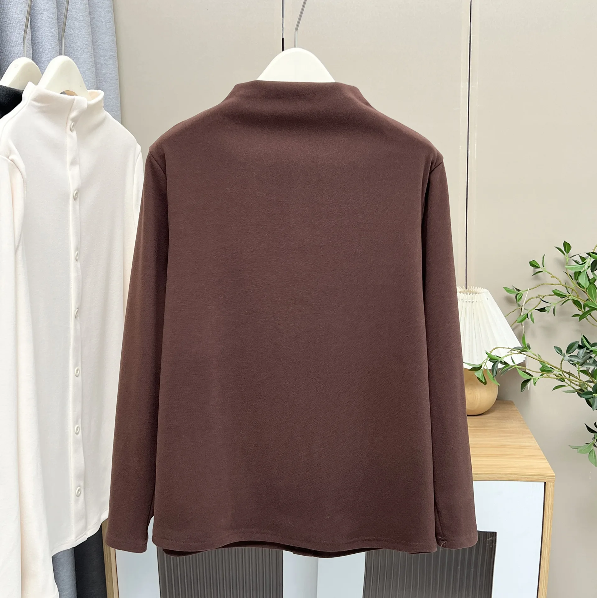 XXXXL Fashion Plus Size Women's T-Shirt New Autumn And Winter Style Simple De Velvet Warm Solid Color Long Sleeved Tops 2556