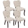 French Vintage Tufted Upholstered Dining Chairs, Beige Fabric with Wooden Legs, Ideal for Kitchen, Dining Room & Cafe, Set of 4 1