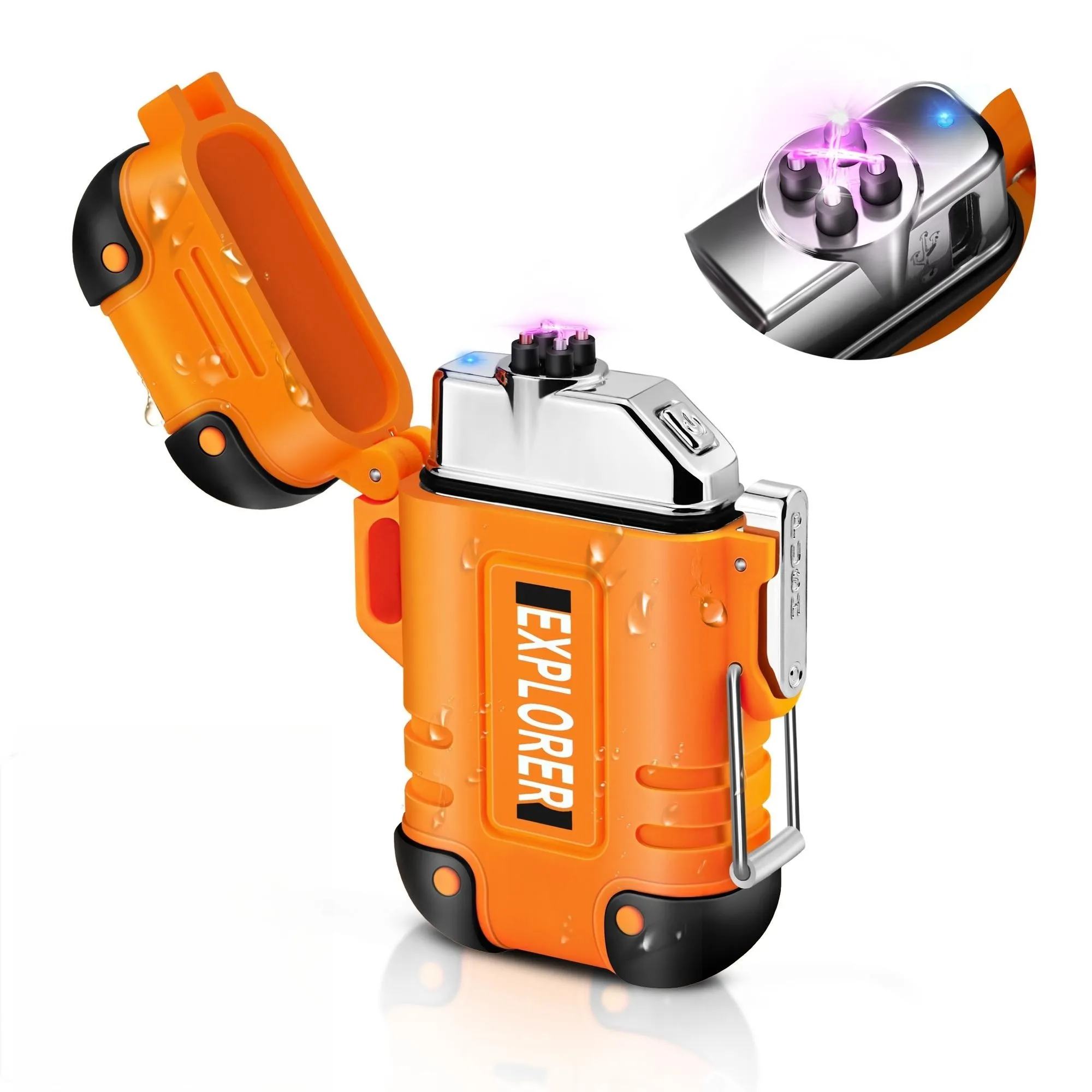 

HOT Waterproof Electric Double Arc Pulse Plasma Metal Lighter USB Charging Windproof Outdoor Camping Barbecue Lighter Men's Gift