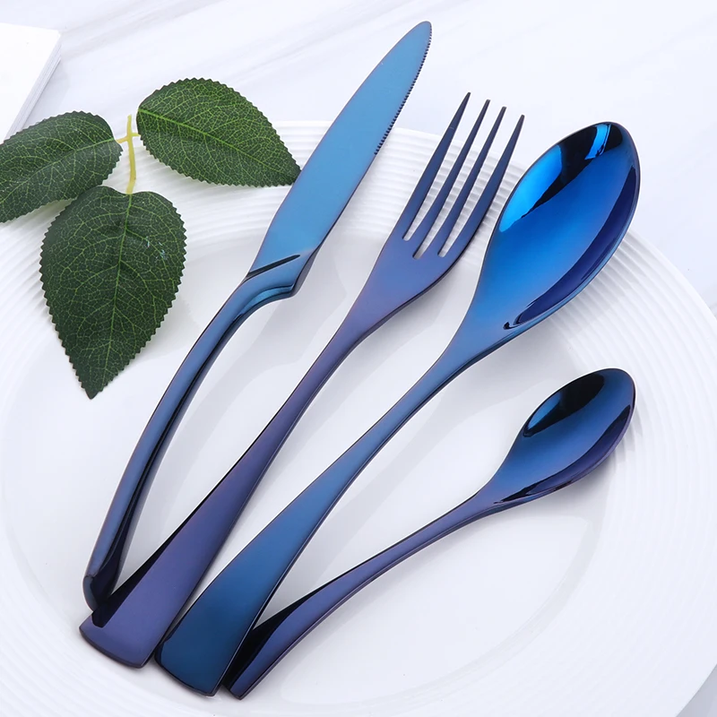Cutlery set western style cutlery set stainless steel cutlery set 4Pcs purple cutlery set stainless steel blue dinnerware set knife fork table fork black tableware