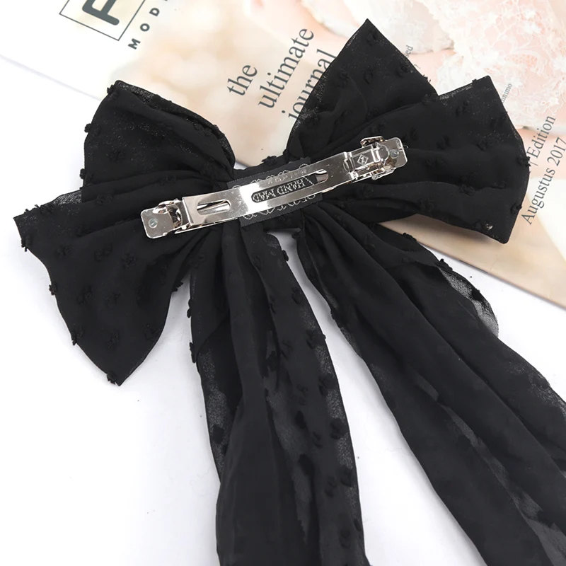 New Black Chiffon Bow Hair Clip Women Large Bowknot Stain Hairpin Barrettes Girls Ponytail Clip Hair Accessories Headwear Gift