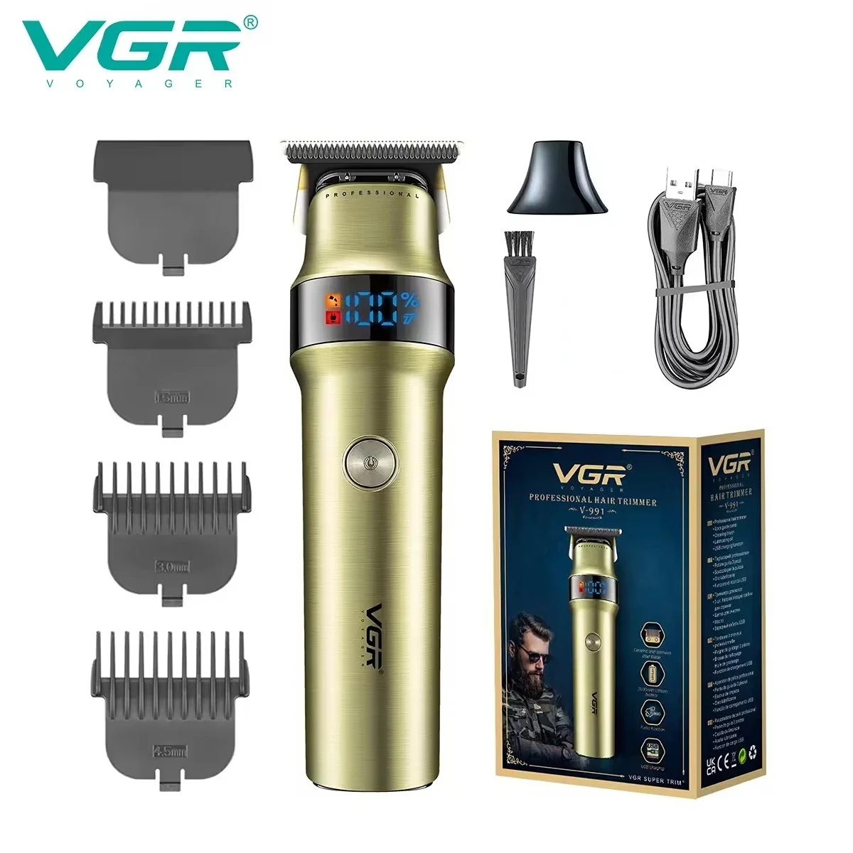 VGR Hair Clipper Professional Trimmer Rechargeable Barber Clippers Electric Trimmer Digital Display Men's Hair Clipper V-991