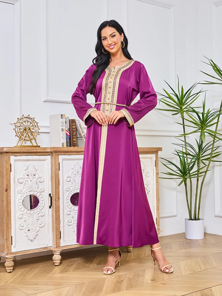 

Женское платье с вышивкой Eid Dubai, кружевное атласное платье, элегантное мусульманское платье, женское платье, модель 2024