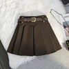 Vintage Woolen Mini Skirt Women with Belt Black Pleated Skirts Fall Winter Korean Preppy High Waist All Match A Line Skirt New 4
