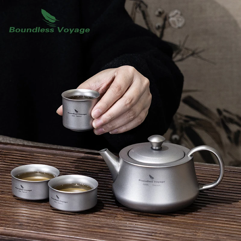 Boundless Voyage 티타늄 주전자, 재사용 가능한 휴대용 티팟, 여행 캠핑 커피 차 주전자, 300ml