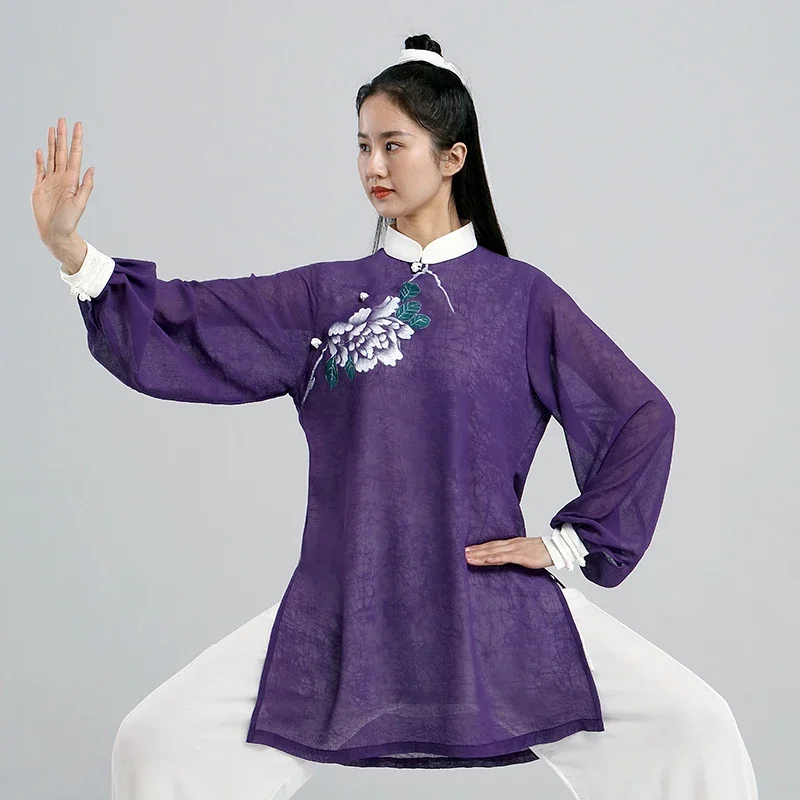 

Женская одежда Tai Chi, искусственная одежда для соревнований кунг-фу, свободная от морщин ручная роспись, 2022 фиолетовый