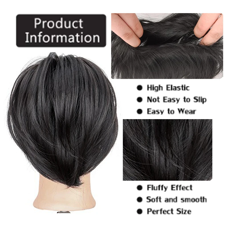 H&STAR 6Inch Synthetic Messy Bun Scrunchie Chignon With Elastic Hair Bands Donut Straight Ponytail Hair  For Women