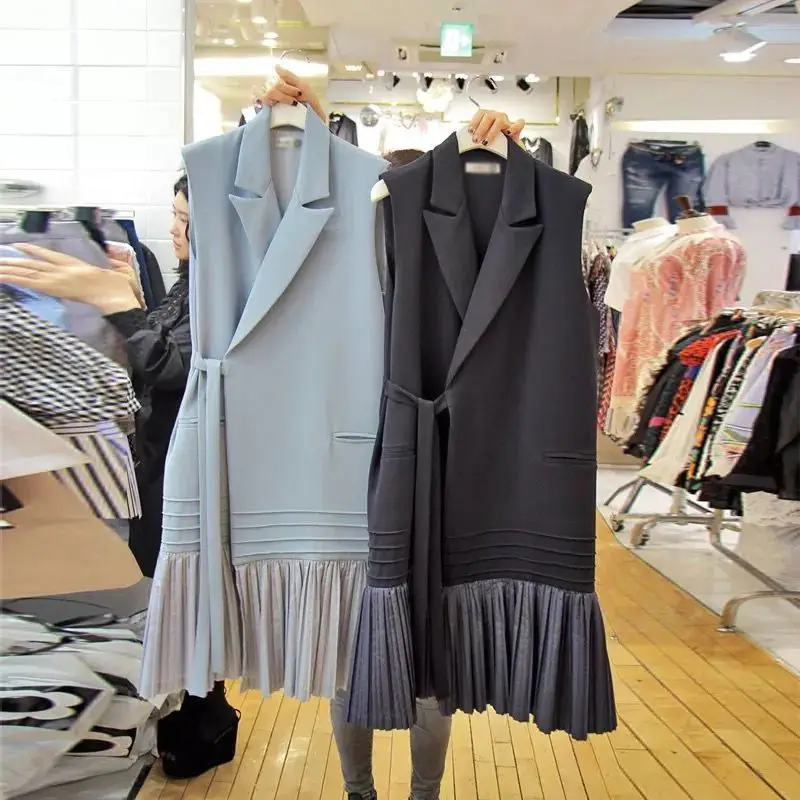 

Элегантный Блейзер, жилет, женская одежда, Новинка весна-лето 2022, корейский плиссированный жакет без рукавов, женский жилет