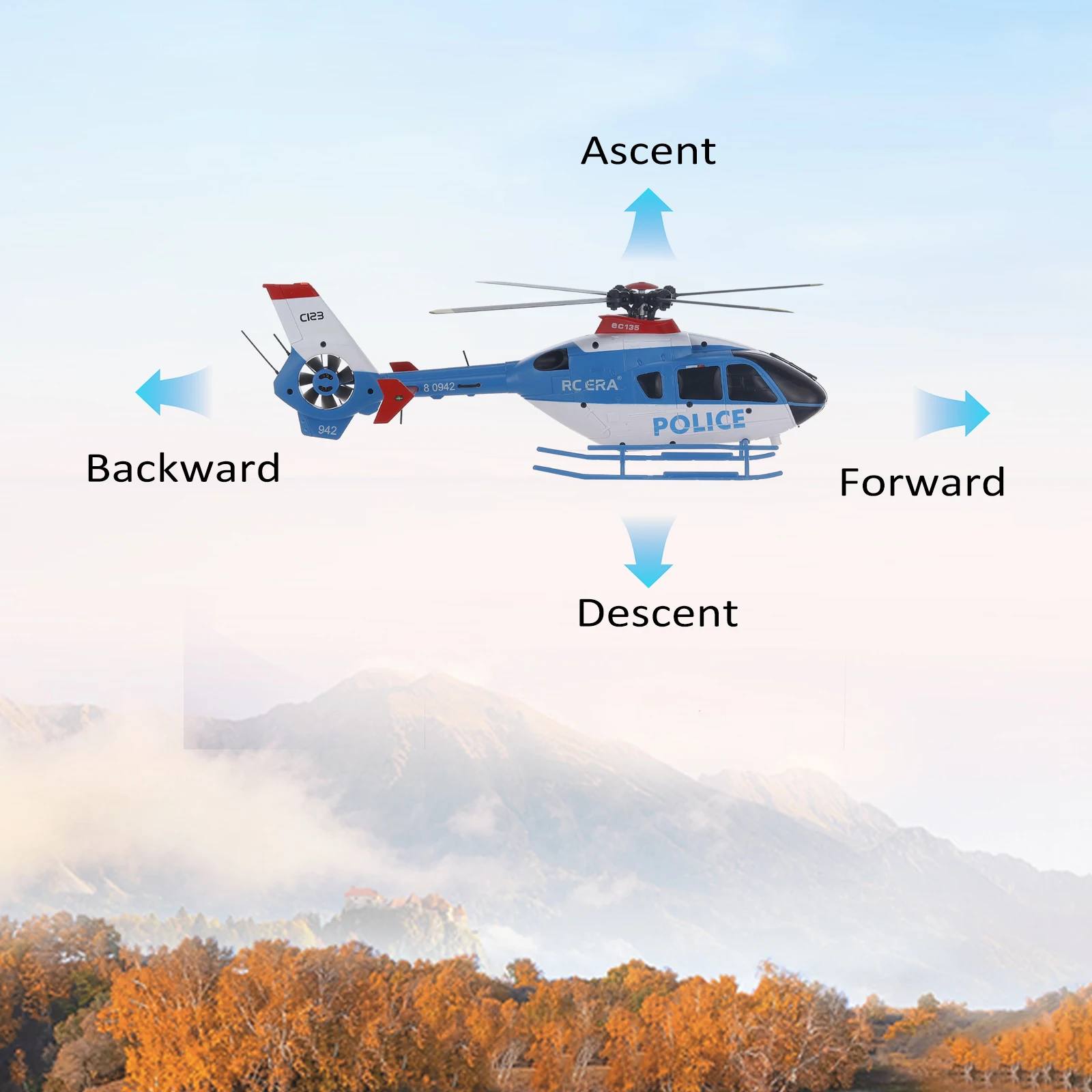 RC EAR C123 RC Helicopter Ec135  Dual Brushless Motor 2.4G 6CH 6-Axis Gyro Optical Flow Localization Altitude Hold Remote RTF 5