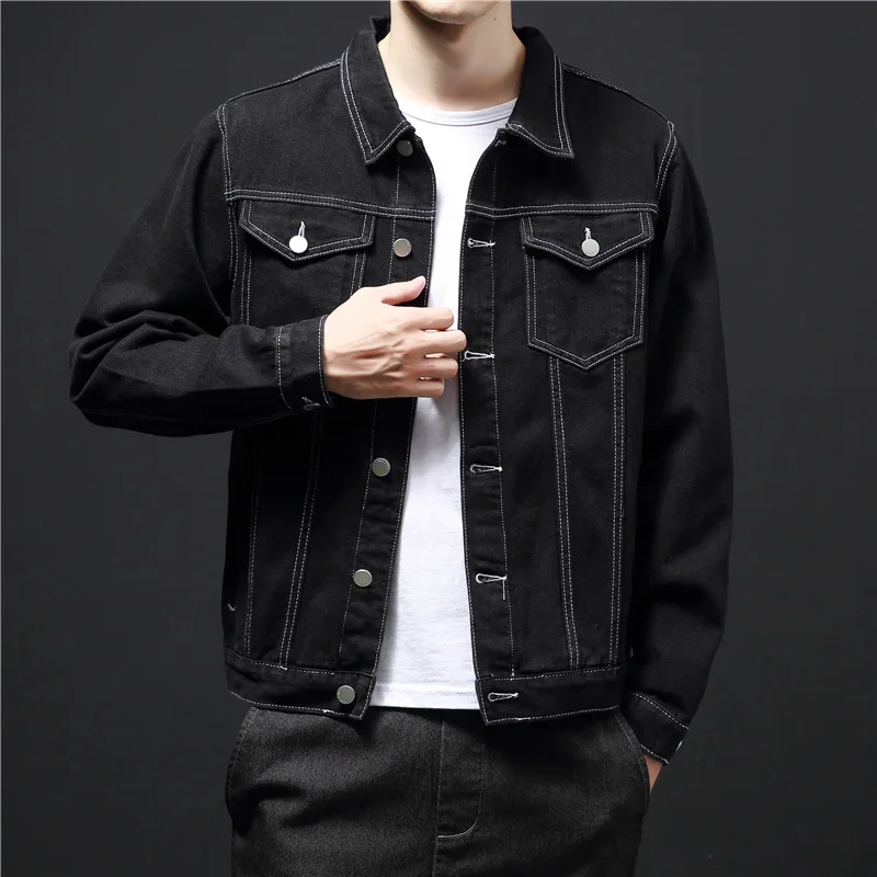 

Spring and Autumn New Denim Jacket Men's Trendy Brand Tops Korean Style Trendy Black Washed Denim Jacket