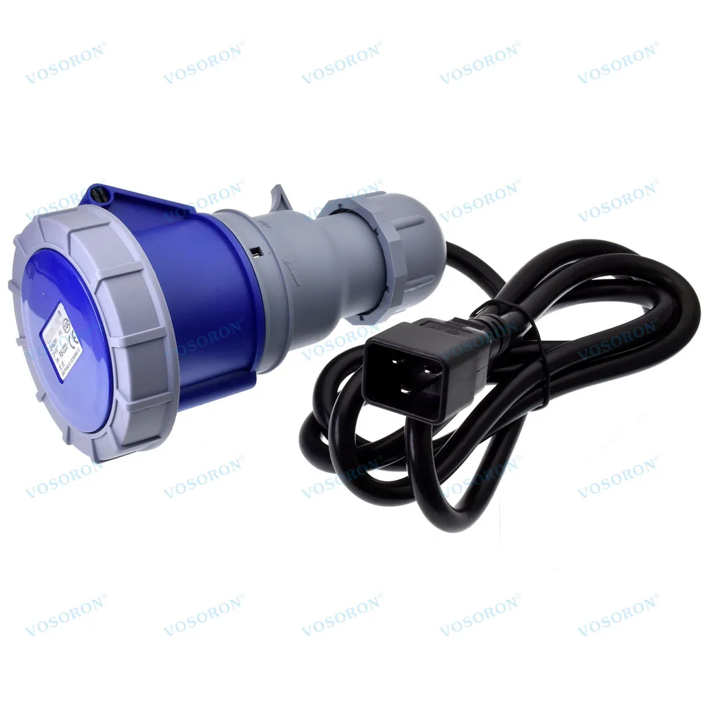 IEC 60320 C20 - 32A 2P+E IEC 60309 IP67 방수 산업용 전원 연장 케이블 블루 2m