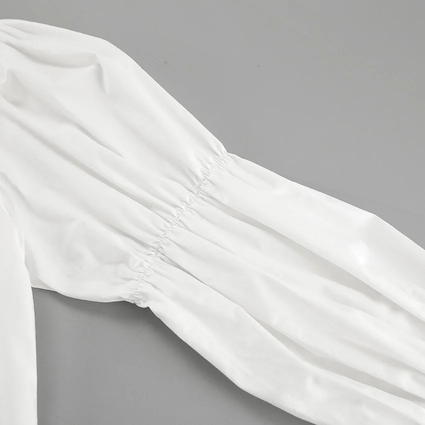 Blusa de gasa con cordones y aberturas para mujer, blusa de manga larga con solapa y parches, estilo vendaje, ropa de abrigo blanca para mujer