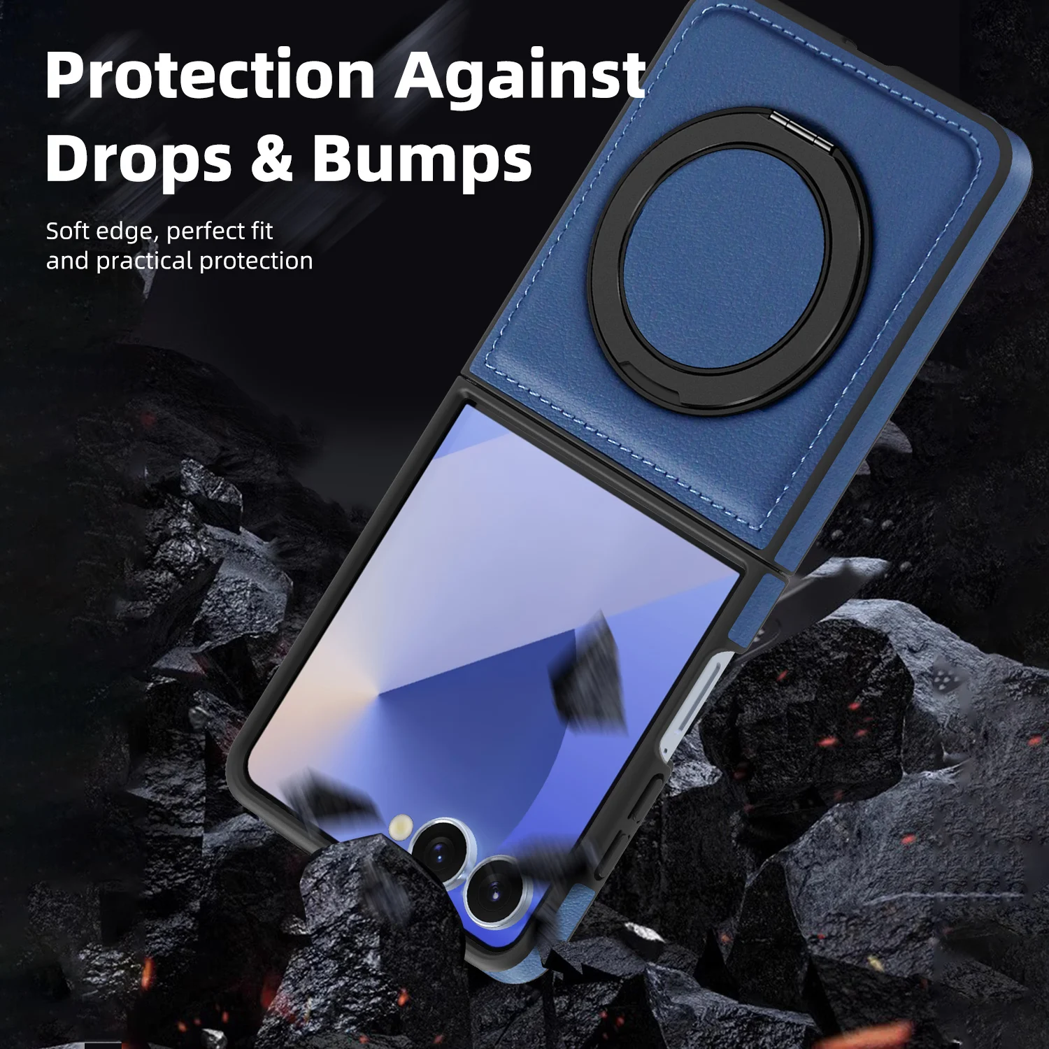 Premium PU Leather Magnetic Case with 360° Rotation Ring Stand Cover