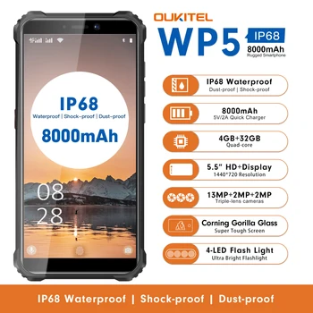 Oukitel WP5 IP68 Waterproof 4G Rugged SmartPhone 5.5 Inch 8000mAh Mobile Phone 4GB 32GB Triple Camera Cell Phone 1