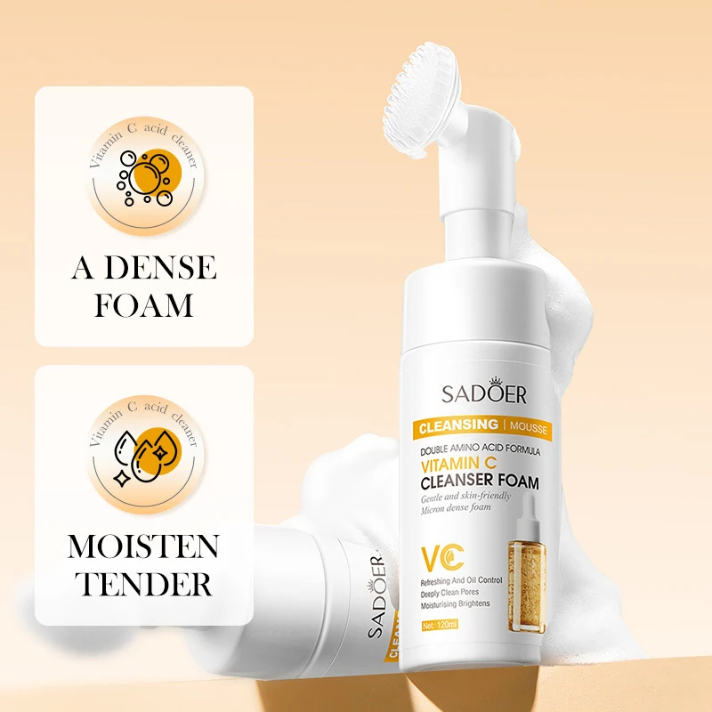 SAODER Vitamin C Face Wash Foam Facial Cleansing Mossee Hydrating Brightening Skin Care Products