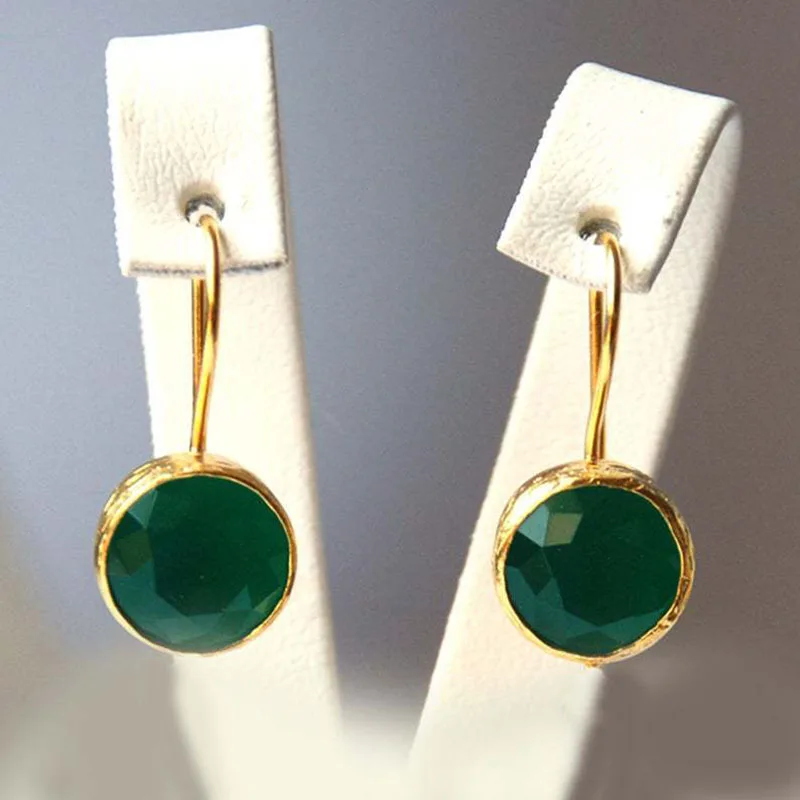Trendy Round Dark Green Stone Drop Earrings for Women Fashion Jewelry Gold Color AAA Cubic Zircon Circle Wedding