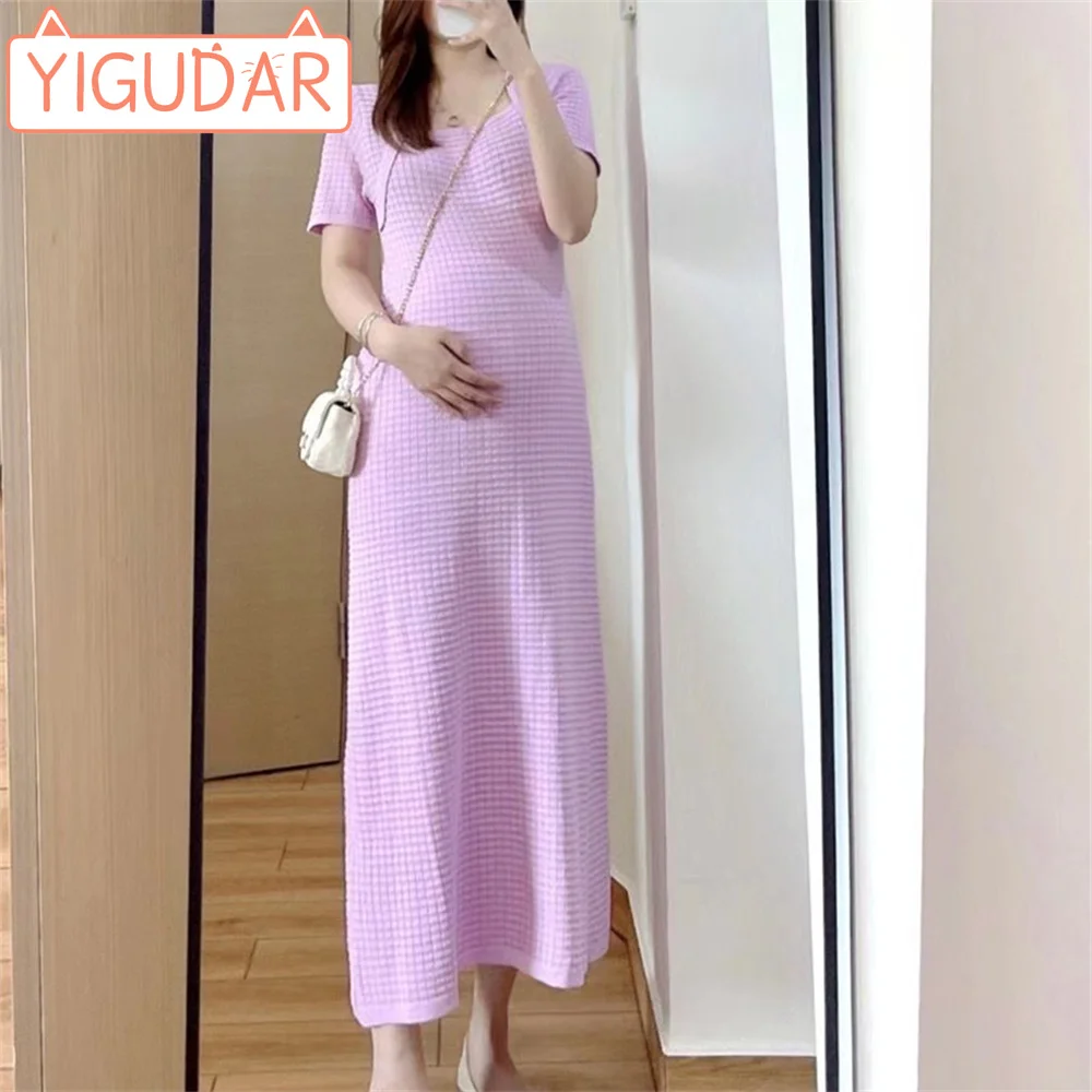 

Maternity Clothes summer dress wearing 2024 new fashionable Korean version solid color knitted A-line skirt pregnant women