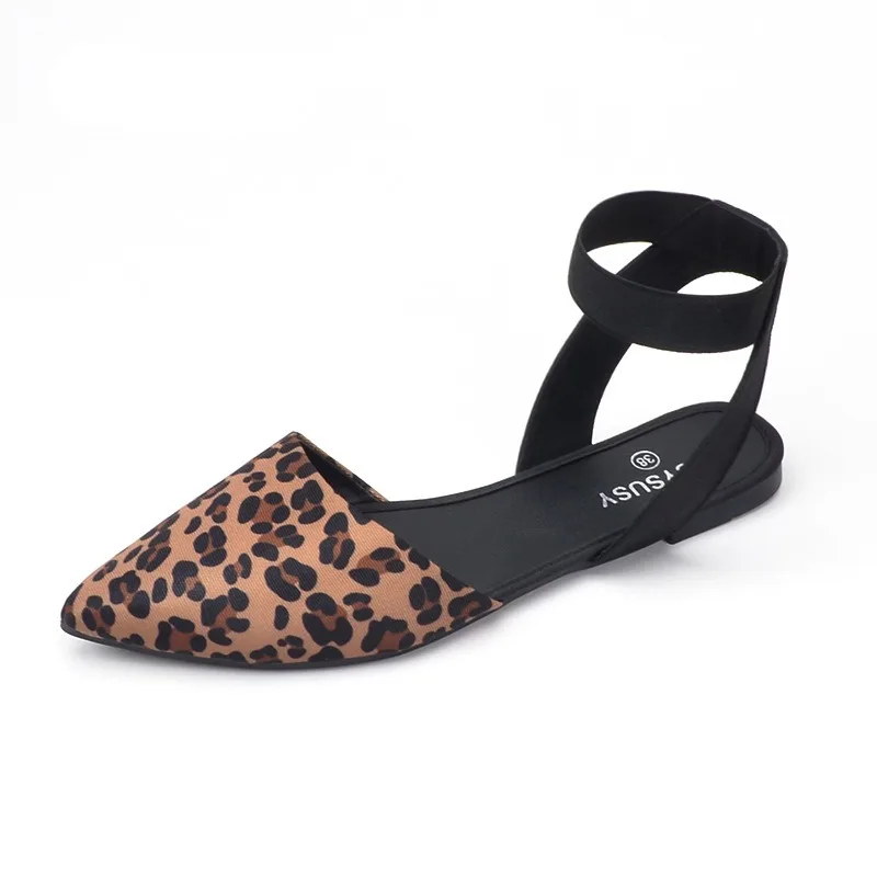 Women's Shoes Stretch Ankle Strappy Sandals Sexy Leopard Print Slingbacks Pumps Pointed-toe Flats Shoes for Women Sandals