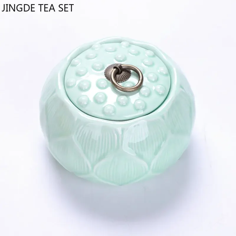 Celadon Portable Tea Jar Household Ceramic Sealed Moisture-proof Tank Tea Coffee Storage Jar Customization Teaware Accessories