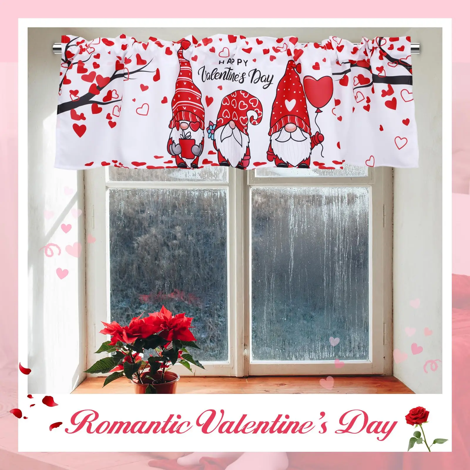 3 Pack Valentine's Day Gnomes Windows Valances St. Patrick's Day Easter Window Toppers Valances for Kitchen Bedroom Living Room 4