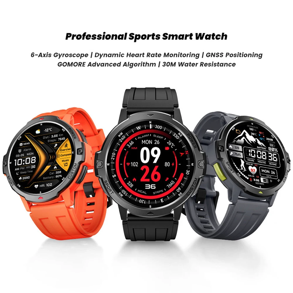 T-Rex 3 Military Outdoor GPS Positioning Smart Watch Men's 24 Hour Sports Health Compass Altimeter 5ATM Waterproof Smartwatch