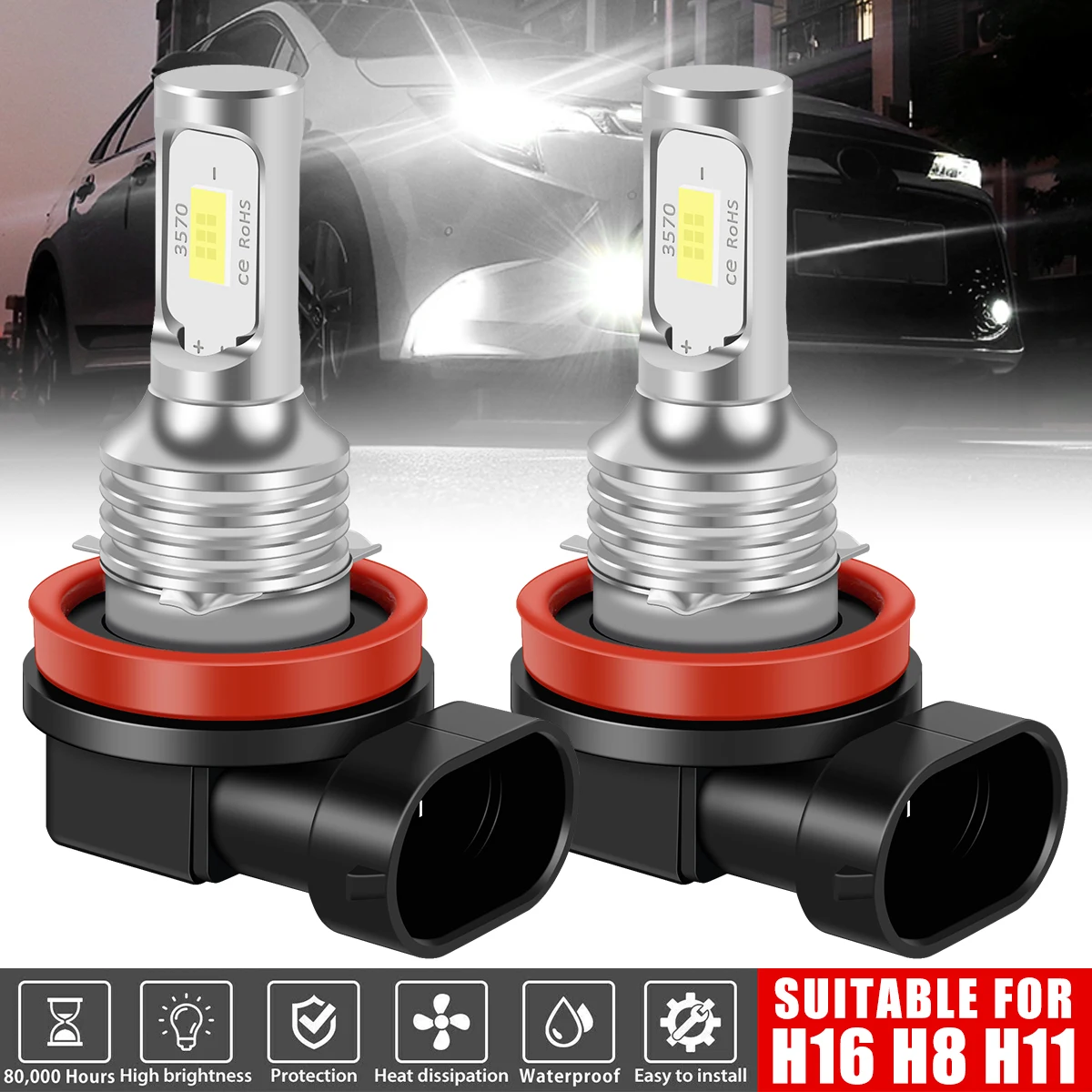 2Pcs LED Fog Light Bulbs H16 H11 H9 H8 9005 HB3 Super Bright Car Fog Lights Auto Driving Running Lamps Replacement Car Accessory
