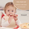4PCS Silicone Children Tableware Baby Feeding Set Silicone Dinner Plate Wood Handle Spoon Fork Silicone Bibs BPA Free 4