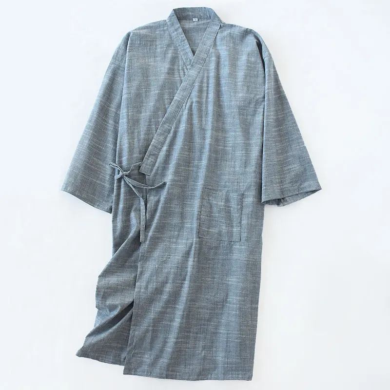 Men Cotton Linen Kimono Pajamas Robe Nightgown Japanese Bathrobe One Piece Tracksuit