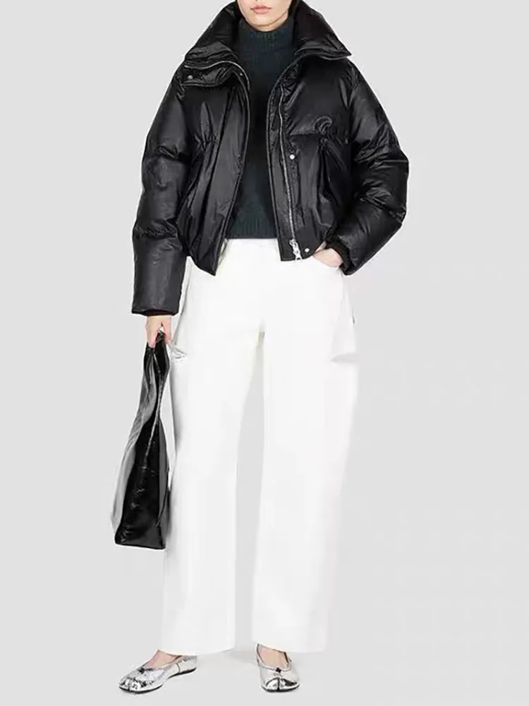 

y2k fall and winter high collar zipper loose white duck down long sleeve Women's jacket2023 fashion versatile casual down coats