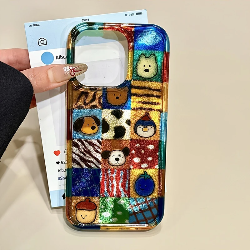 Playful Plaid Leopard Cartoon Animal Phone Case Cover