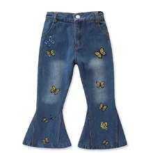Kids Girls Jeans Butterfly Children's Flared Pants BABY Toddler Jeans Spring New Trousers Of Girls Hot Sale Printing Trousers