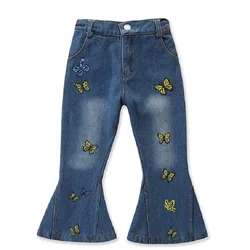 Pantalones vaqueros acampanados de mariposa para niños y niñas, pantalón de primavera, estampado, gran oferta
