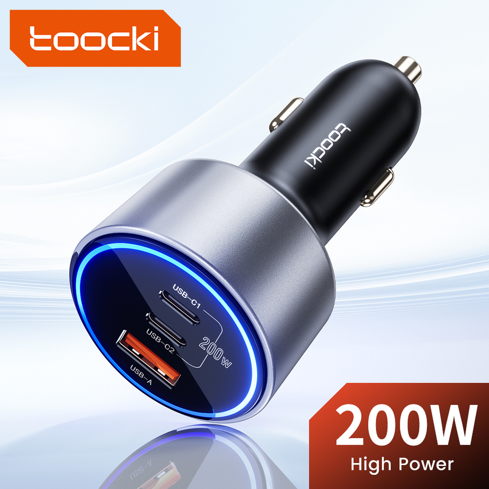  Toocki 200W USB C Car Charger For QC4.0 PD3.0 Super Charging LED Multi-Port Type C Car Phone Charger For Samsung S23 iPhone 15 