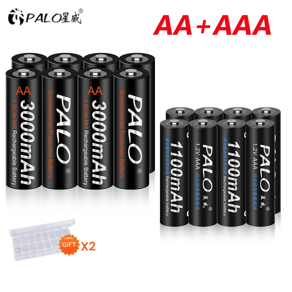 PALO AA+AAA Rechargeable Battery 1.2V AAA AA NIMH NI-MH Battery Low Self  Discharge 2A 3A Batteries For Remote control Toys Clock