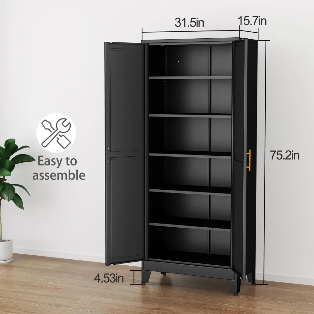 Kitchen Pantry Storage Cabinet with Doors and Adjustable Shelves, Metal ClosetMaid Food Pantry Cabinets, Freestanding Cupboard 3