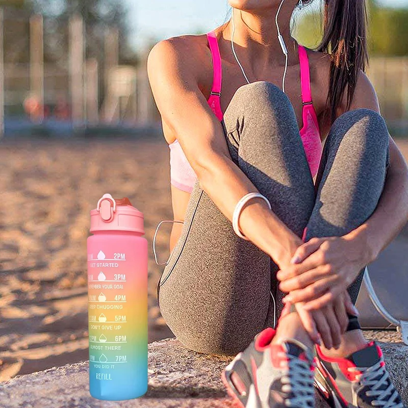 3PCS/set Sports Water Bottle With Straw Men Women Fitness Water Bottles  Outdoor Cold Water Bottles With Time Marker Drinkware