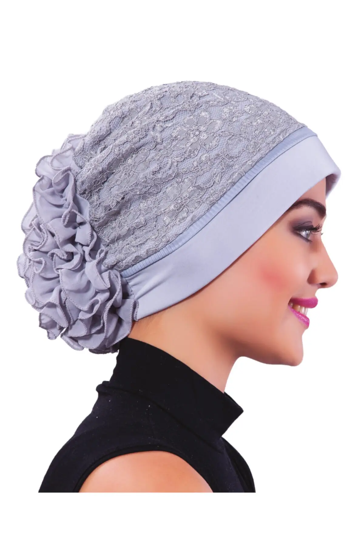 

Light Grey Ready Turban With Cord Back Frill Front Pleated Turban Hijab Bone Outdoor Navy Blue Hooded Thin